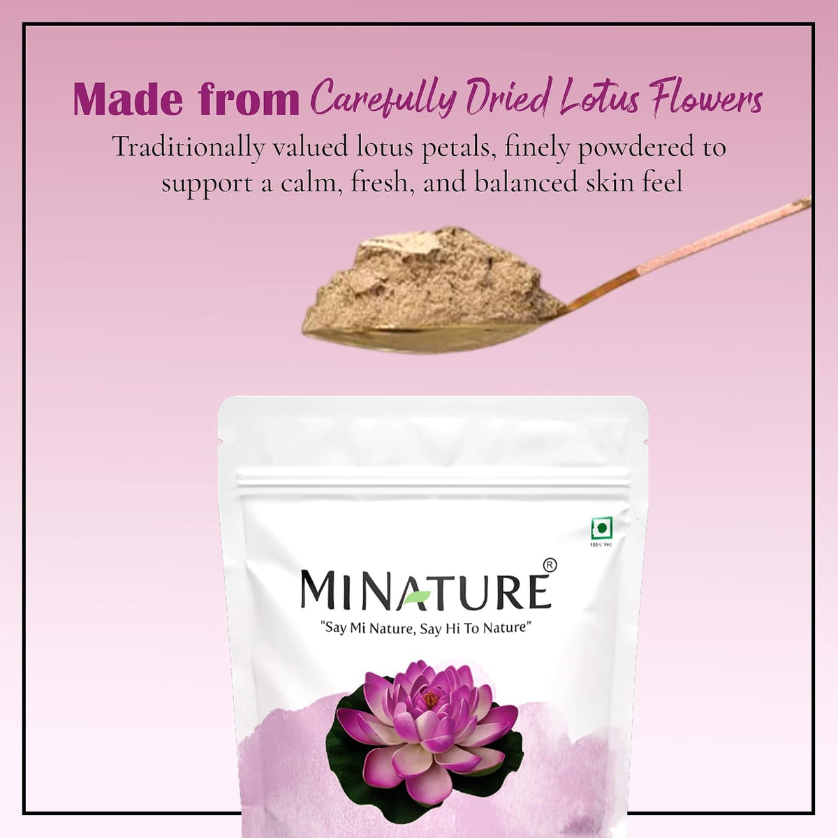 Mi Nature Lotus Powder 227g (8oz) | 100% Natural Nelumbo nucifera Flower Petal | Face Pack & Natural Skin Care Conditioner | Resealable Zip Lock Pouch