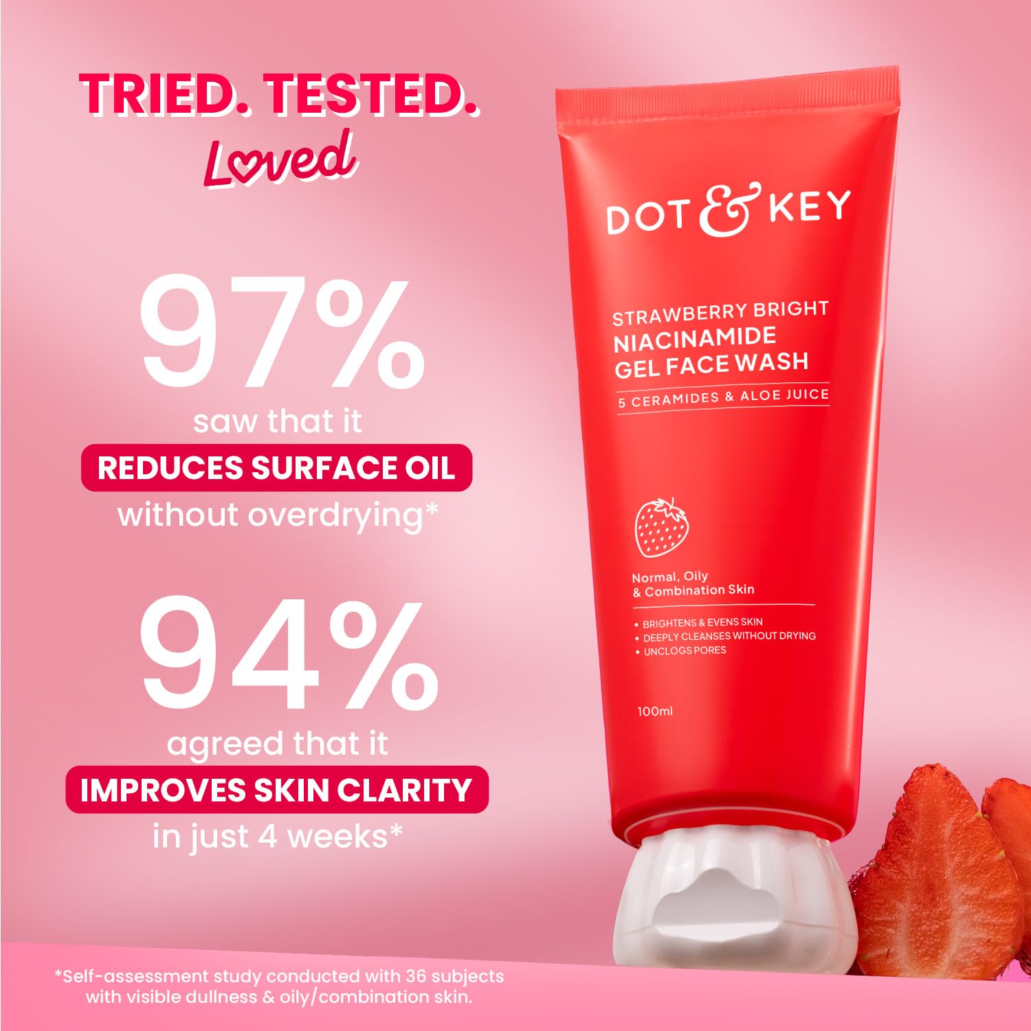 Strawberry Bright Niacinamide Gel Face Wash, Non-Drying Formula, Brightens & Smoothes, Evens Skin Tone, Reduces Excess Oil, Unclogs Pores, Deeply Cleanses, For Oily & Combination Skin