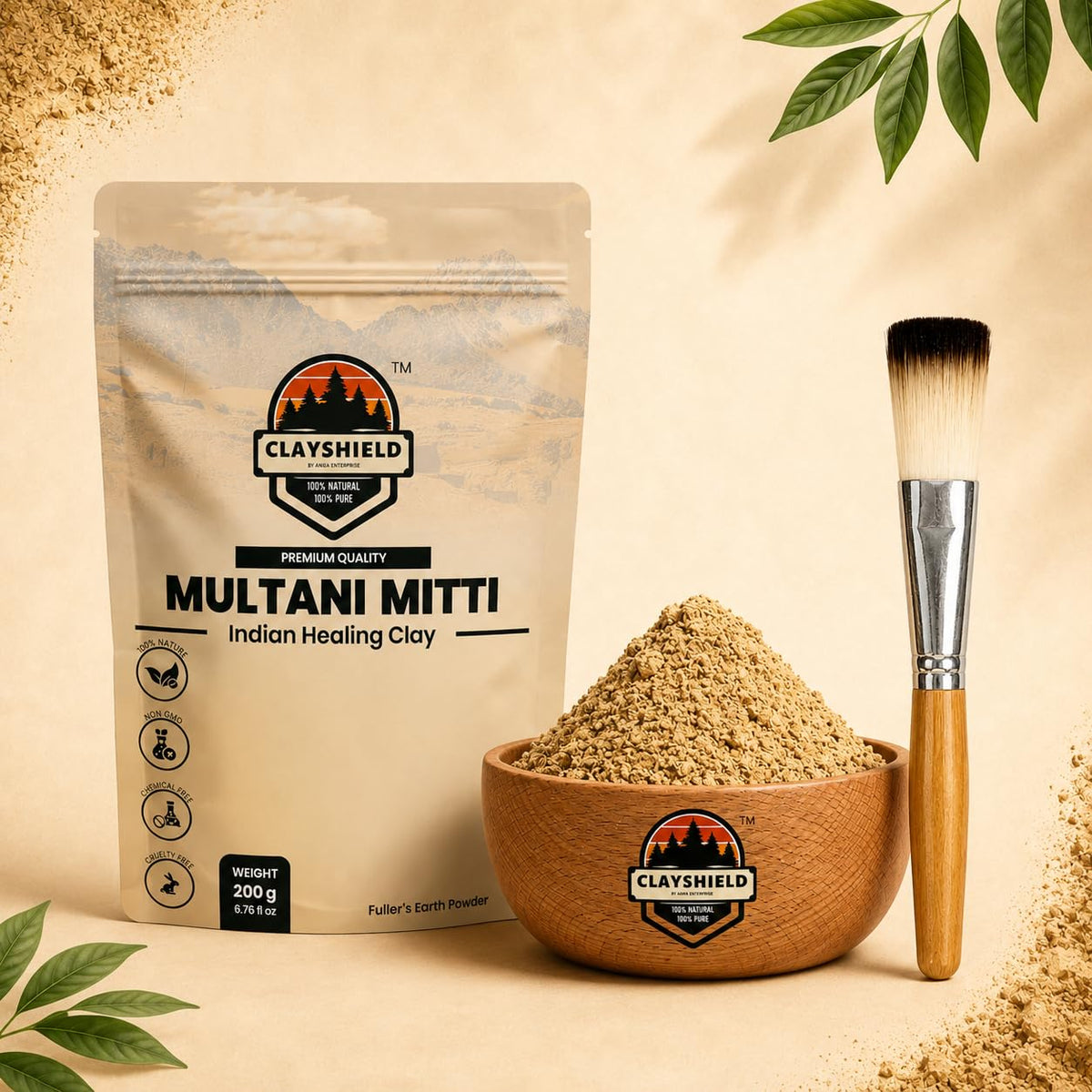 100% Pure Multani Mitti Powder 200g with Free Wooden Brush | Fuller's Earth Face Pack | Deep Cleansing, Oil Control & Natural Glow | Ayurvedic Skincare for All