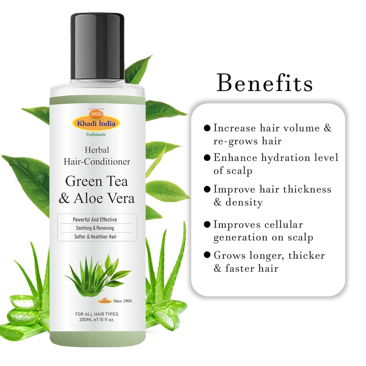 Khadi 100% Natural Green Tea & Aloe Vera Hair Conditioner – Anti-Hair Fall, SLS & Paraben Free – 200ml (Pack of 1) 200 ml (Pack of 1)