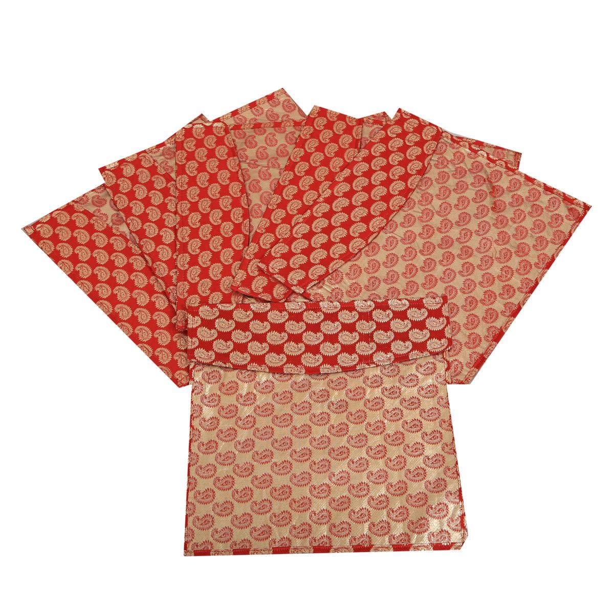 FOUNTINA Brocade Saree Cover Pack of 6 Pcs (Red)