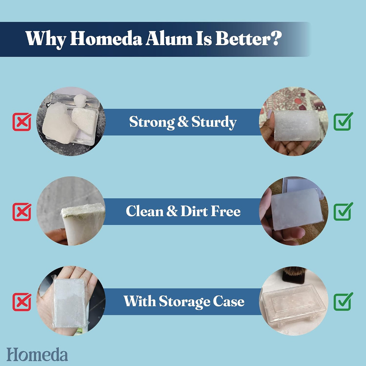 Homeda Alum Bar 100% Pure Phitkari Stone for Underarm Odour & Shaving (1pc)