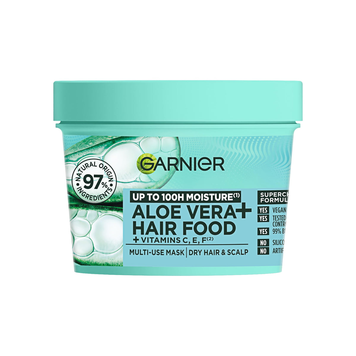 Garnier Fructis Aloe Vera Hair food - 100h Moisture Multi-UseMask, For Dry Hair Scalp - Aloe Vera Vitamins C, E, F - Cruelty Free International Vegan - 400ml.