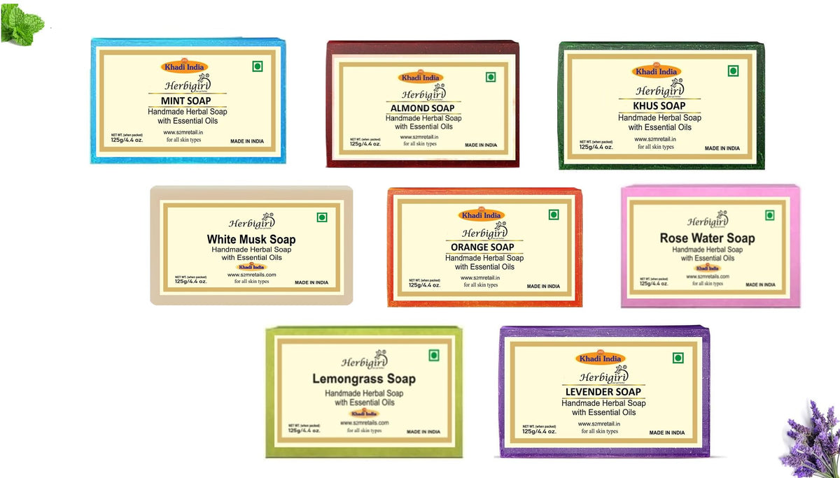 Khadi Bathing Bar Mega Celebration Pack With 8 Unique Bars, 1000g (125g - Pack of 8) with Skin Conditioners For Moisturized Skin| For All Skin Types | Enriched