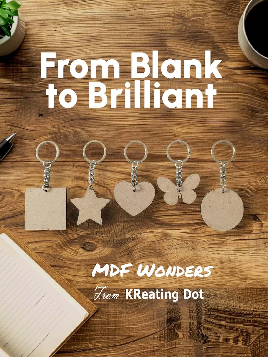has Set Of 10 Units Each of 2 Inch Heart and Star MDF Blank Boards with Nickel Key Ring Chains – Perfect for DIY Craft Projects, Dot Mandala and Paintings (2 In