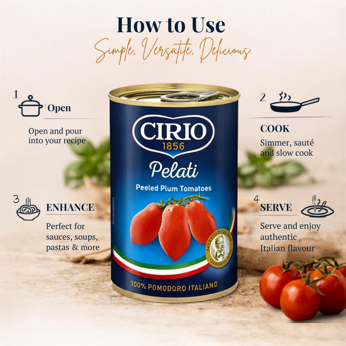 Cirio 400g Peeled Plum Tomatoes – Perfect for Sauces and Soups