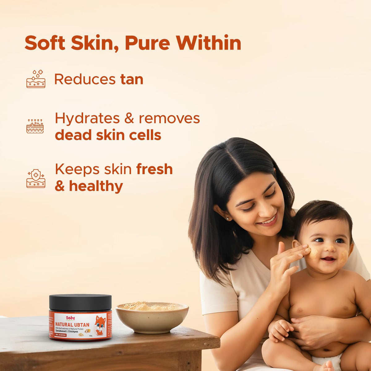 BabyOrgano Ayurvedic Ubtan Bath Powder for Babies, Kids & Mothers 0+ Months | Tan Removal & Skin Brightening | Sandalwood Turmeric Neem & Green Gram | Dermatolo