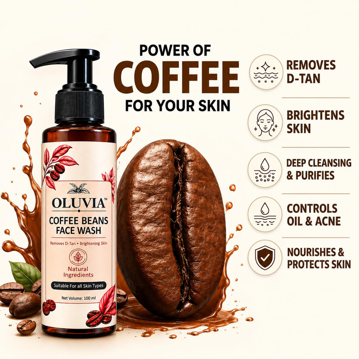 Coffee Beans with Pure Coffee | Hydrating & Brightening | For Fresh, Radiant & Glowing Skin Face Wash (100ml)