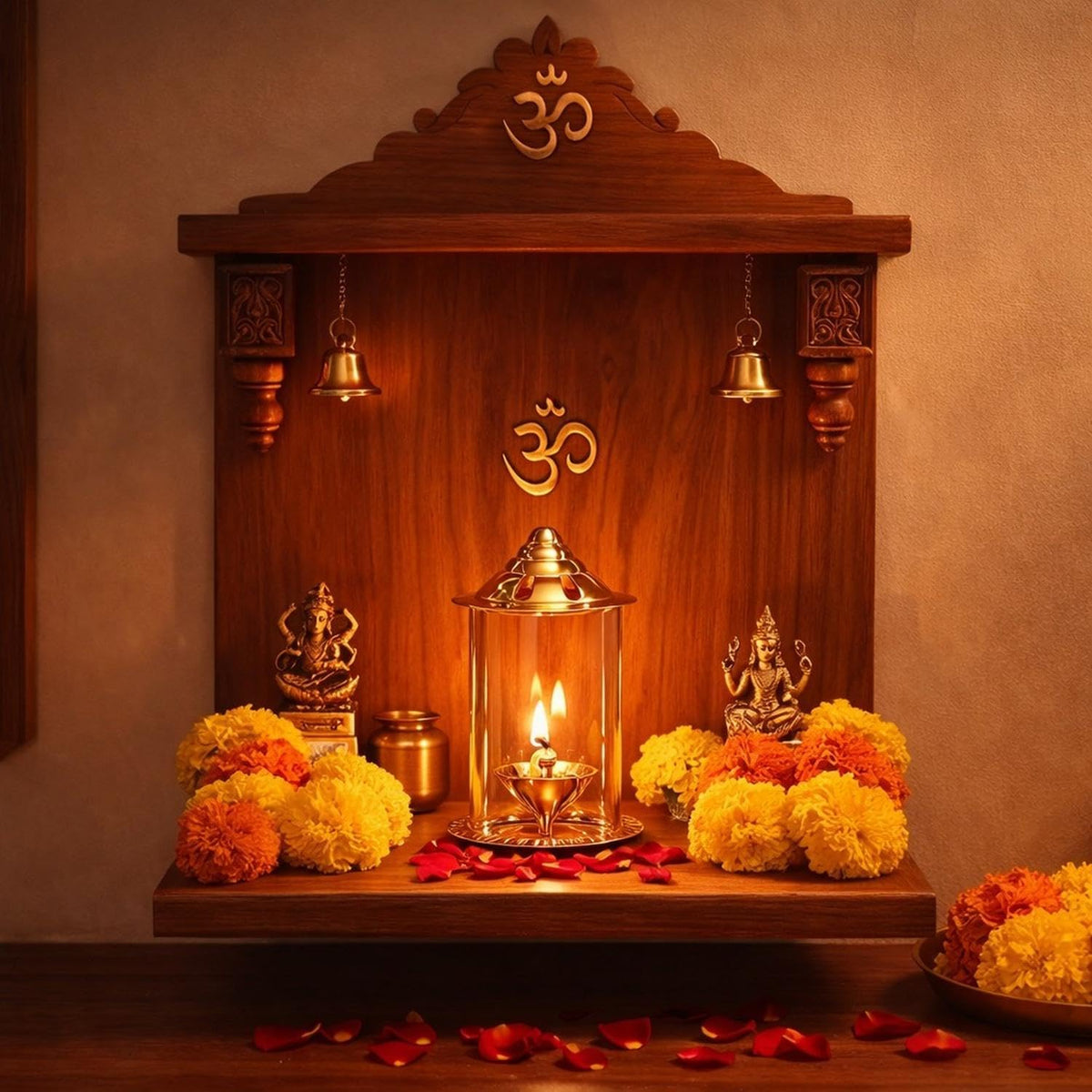 Klassic 4 Inch Navjyoti Akhand Diya with Borosilicate Glass Shade | Pure Brass Oil Lamp for Mandir, Pooja, Daily Prayer, Diwali, Prayer Room, Wick Holder Festiv