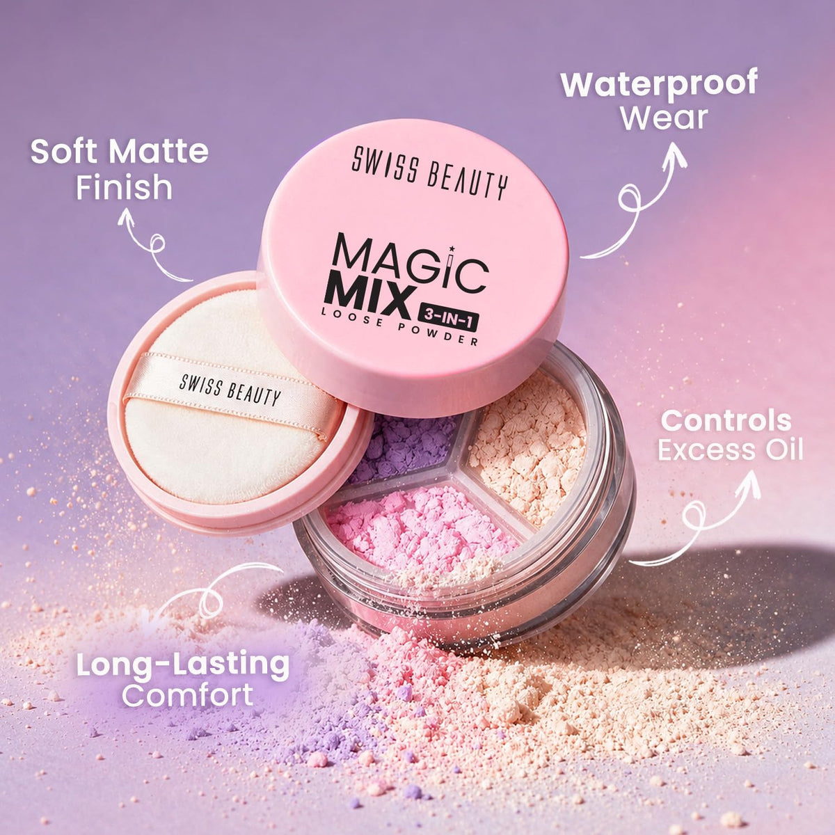 Swiss Beauty Magic Mix 3-In-1 Loose Powder | Sets, Blurs & Smooths | Waterproof | Long-Lasting