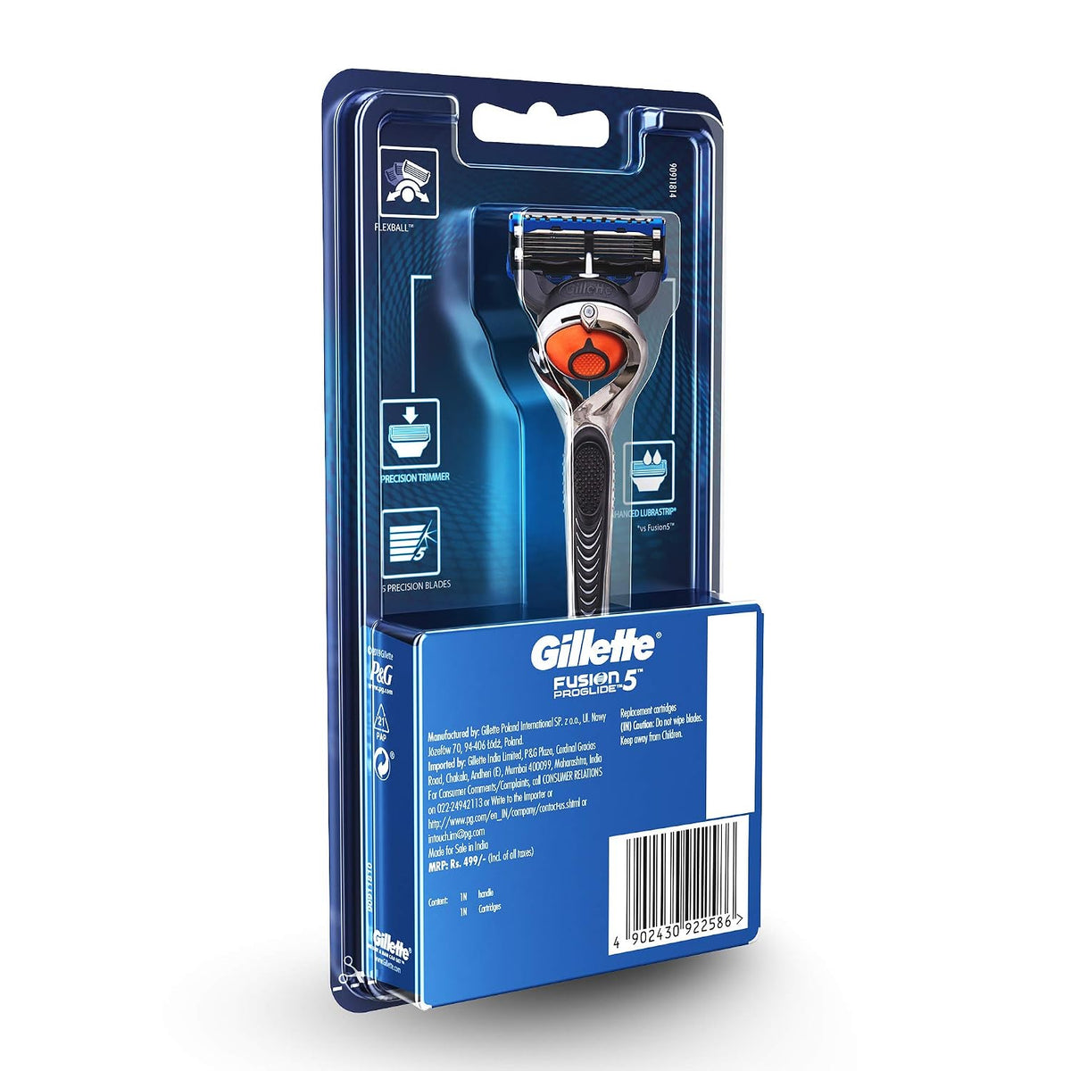 Gillette Proglide Men's Grooming Razor with Flexball Technology - Adapts to Facial Contours (1 pc) & Mach Turbo 3 Shaving Blades- Pack of 10 (Cartridges)