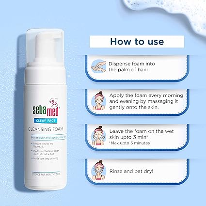 Sebamed Clear Face Cleansing Foam for Acne prone Skin 150 ml I pH 5.5 I Gentle, Effective hydrating cleanser for pimples | Face wash |men & womenl Oil Free l Cl
