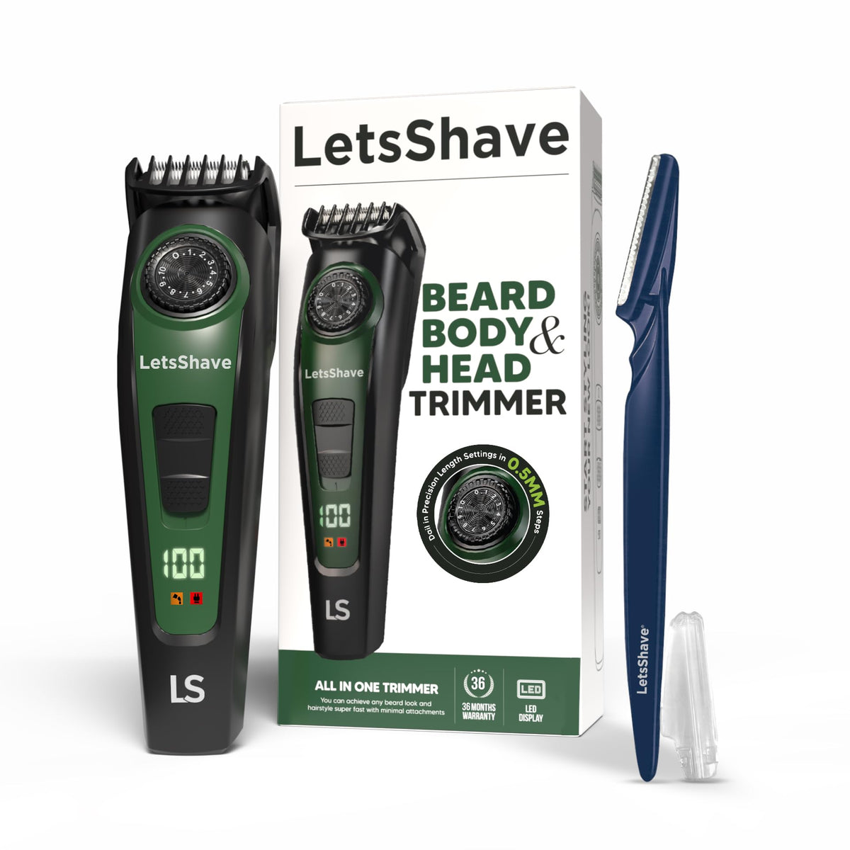 LetsShave Beard Trimmer for Men | All-in-One Beard, Hair & Body Trimmer | 120 Min Runtime | LED Battery Display | USB-C Fast Charging | 3-Year Warranty | Self-S