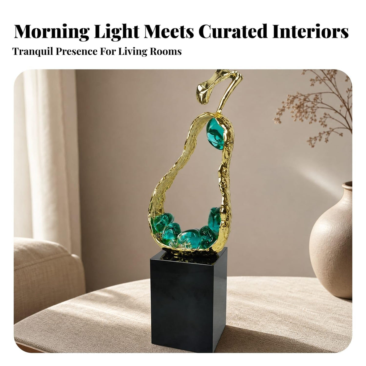 Textured Pear-Shaped Tabletop Ornament Elegant Gold-Tone Pear Decor with Pedestal Base for Desk Display, Office Décor, Reception Areas, Pear Crystal Base