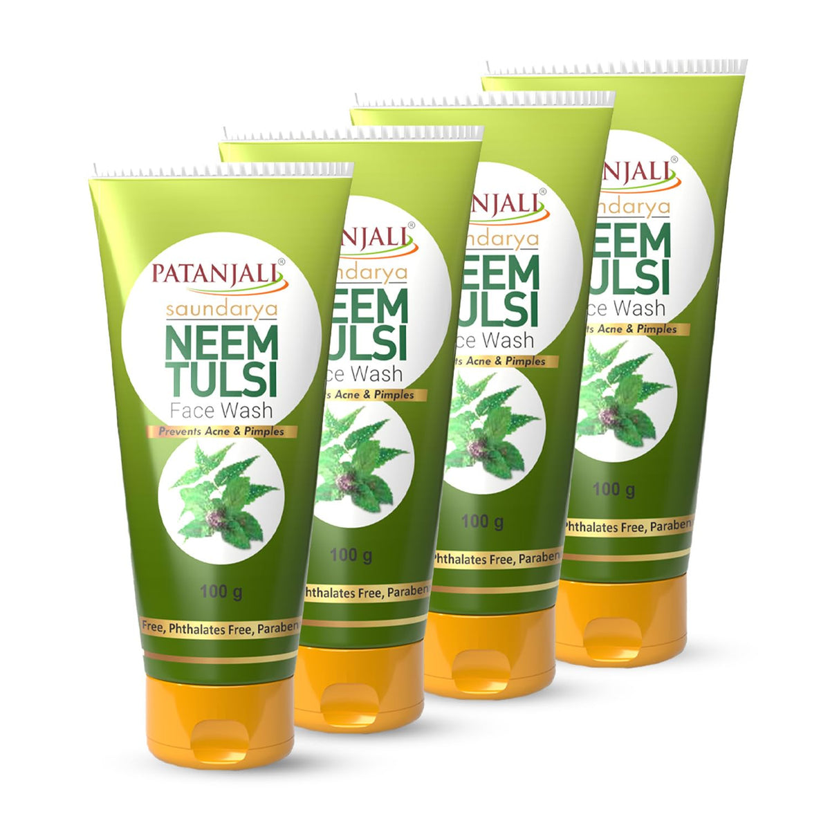 Patanjali Saundarya Neem Tulsi Face Wash, for Clean and Fresh Skin with Natural Ingredients for Daily Use 100g (Pack of 4) Neem Tulsi 400 g (Pack of 1)