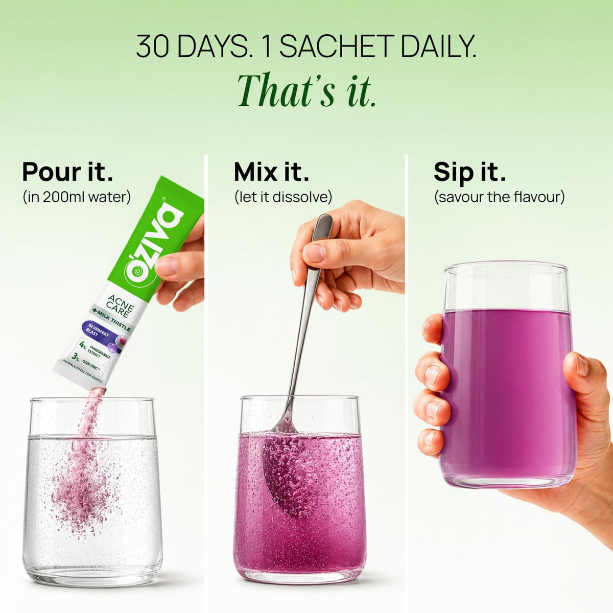 OZiva Acne Care + Milk Thistle | Acne Supplements with Pomegranate Extract for Sebum Balance & Skin Hydration | Soothes Skin Inflammation with Milk Thistle | Bl