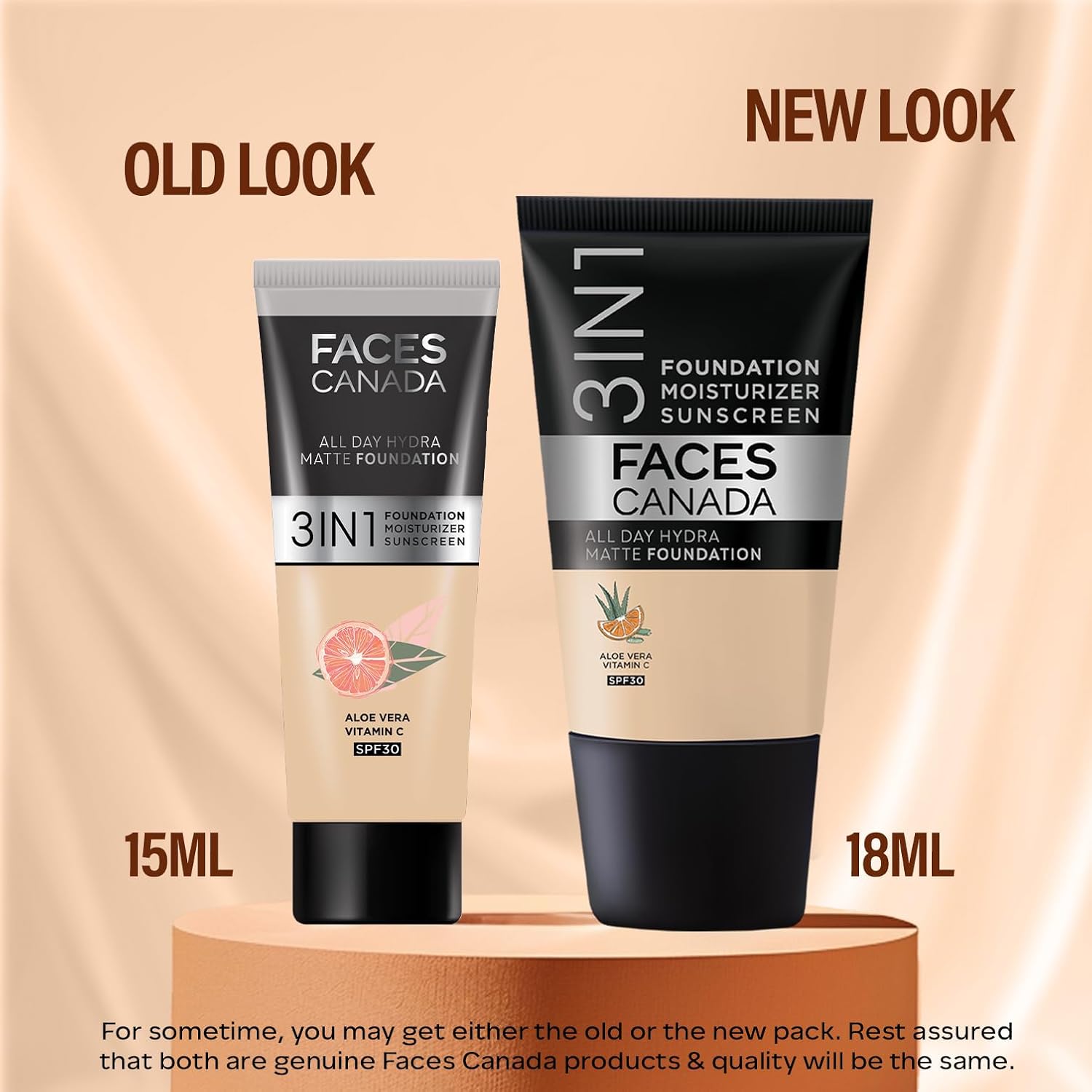 FACES CANADA All Day Hydra Matte Foundation - Mini | 3in1 Foundation + Moisturizer + SPF 30 | 24 HR Aloe Hydration & Vitamin C | 10HR Wear | Medium to High Buildable Coverage | Absolute Ivory (18 ml)