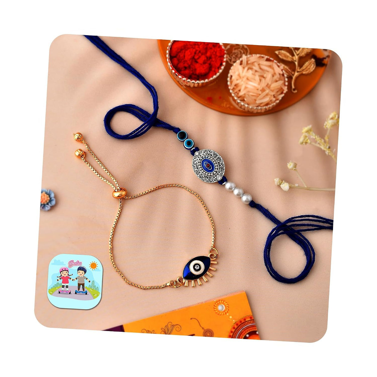 CraftVatika Bhaiya Bhabhi Evil Eye Rakhi Magnet Combo Set for Brother Designer Rakhi for Unisex Adult Rakshabandhan Bracelet Evil Eye Hand Set with Gift C1- Evi