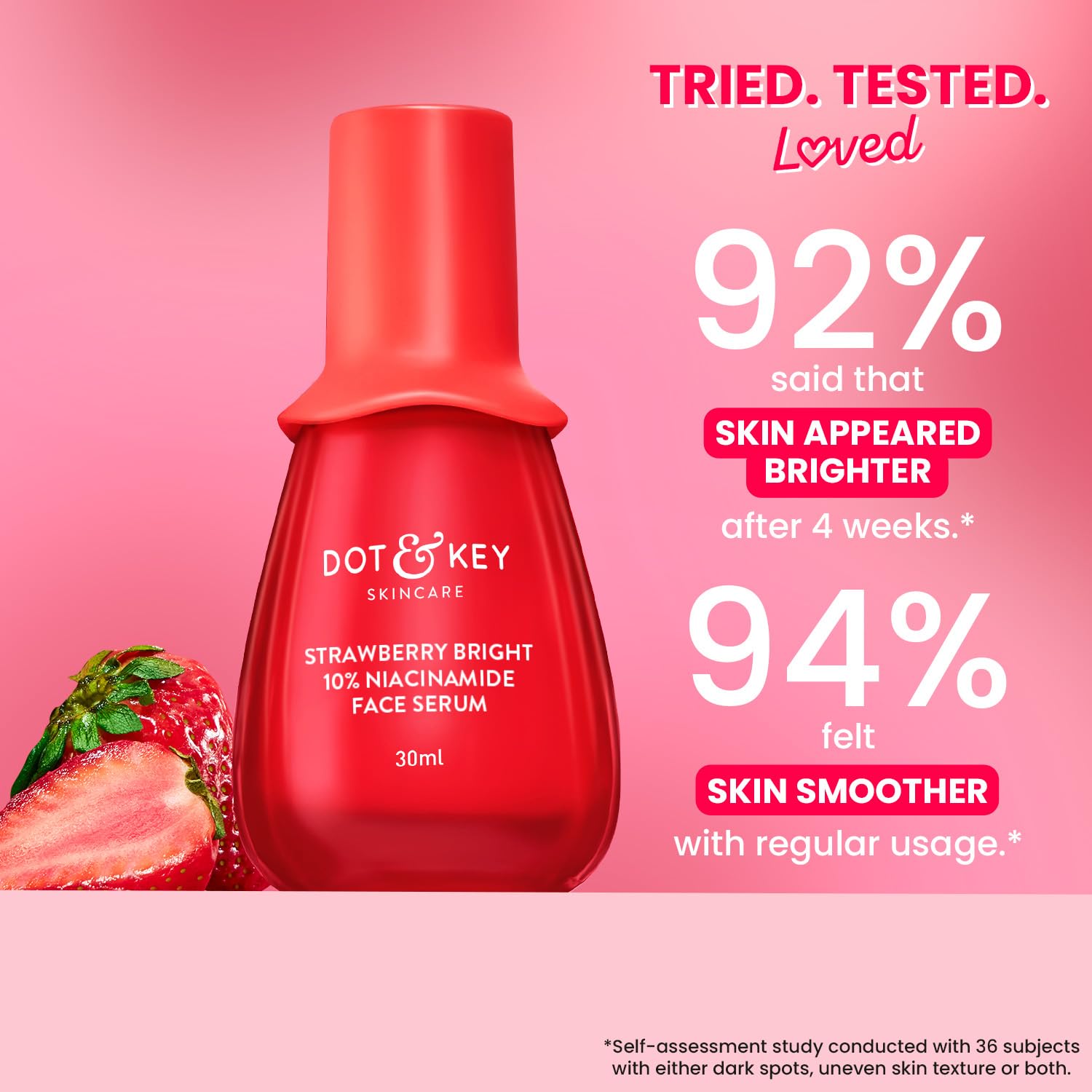 DOT & KEY 10% Niacinamide + Strawberry Face Serum with Vitamin B12 & Hyaluronic Acid | Fades Dark Spots, Hyperpigmentation & Dullness | Hydrates, Smooths & Minimizes Pores | 30ml