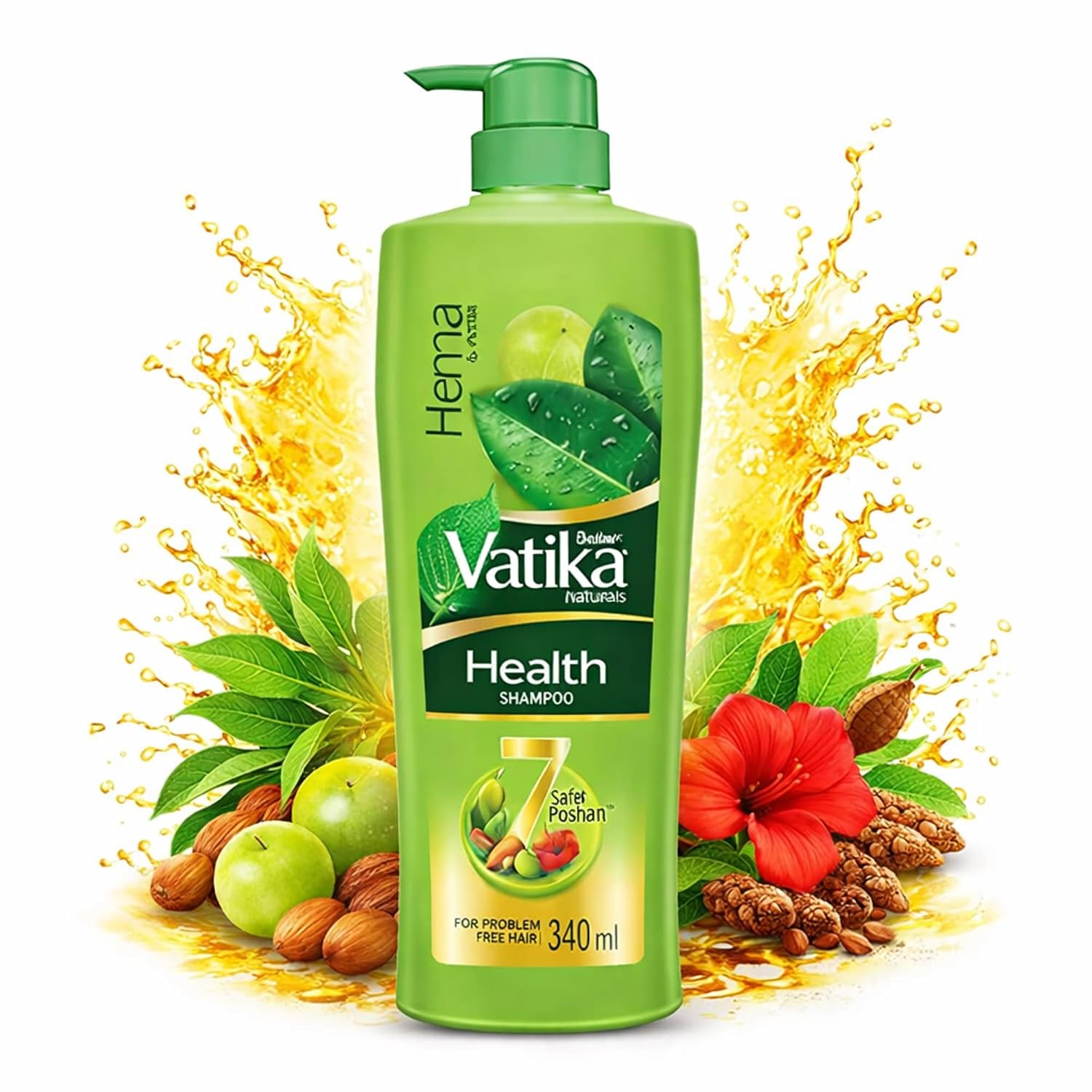 Dabur Vatika Health Shampoo - 340 ml | For Smooth, Shiny & Nourished Hair | Repairs Hair Damage, Controls Frizz | For All Hair Types | Goodness of Henna & Amla