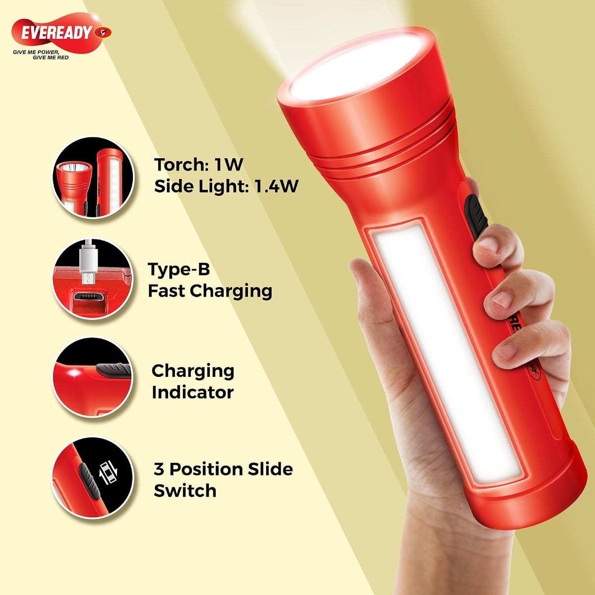 EVEREADY Apollo DL20, Rechargeable 1W Torch Cum 1.4W Emergency Sidelight DL20 1
