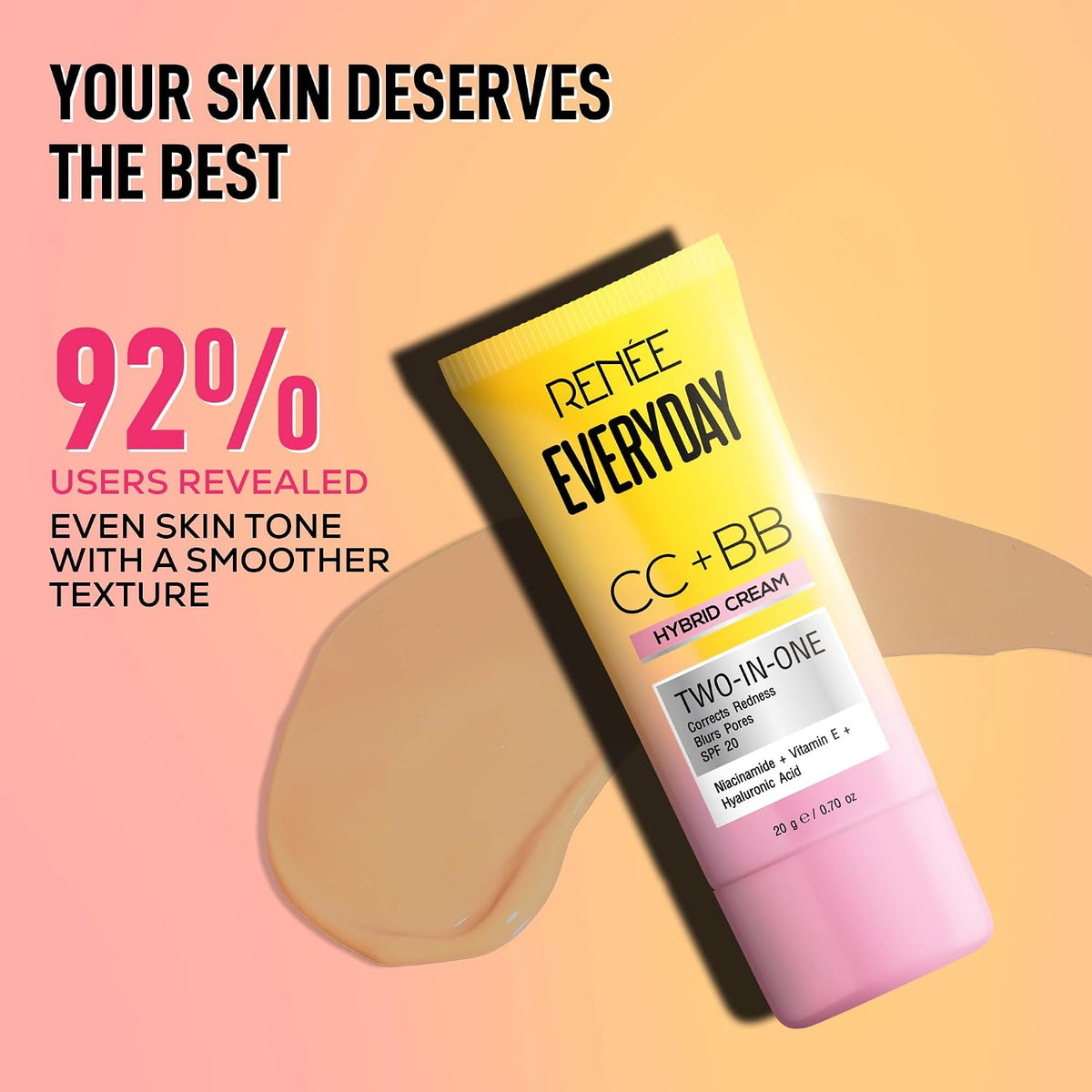 RENEE Everyday CC + BB Hybrid Cream With SPF 20 - Classic Frappe | Corrects Redness, Blurs Pores, Refines Skin Tone, Hydrates Skin | With Niacinamide | Lightwei