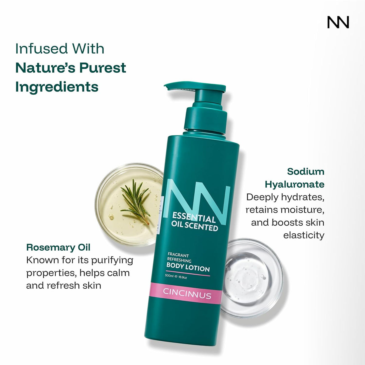 Cincinnus Fragrant Refreshing Body Lotion moisturizer with Hyaluronic Acid, Damascus Rose, Tea Tree, Rosemary & Shea Butter | Lightweight body lotion for summer