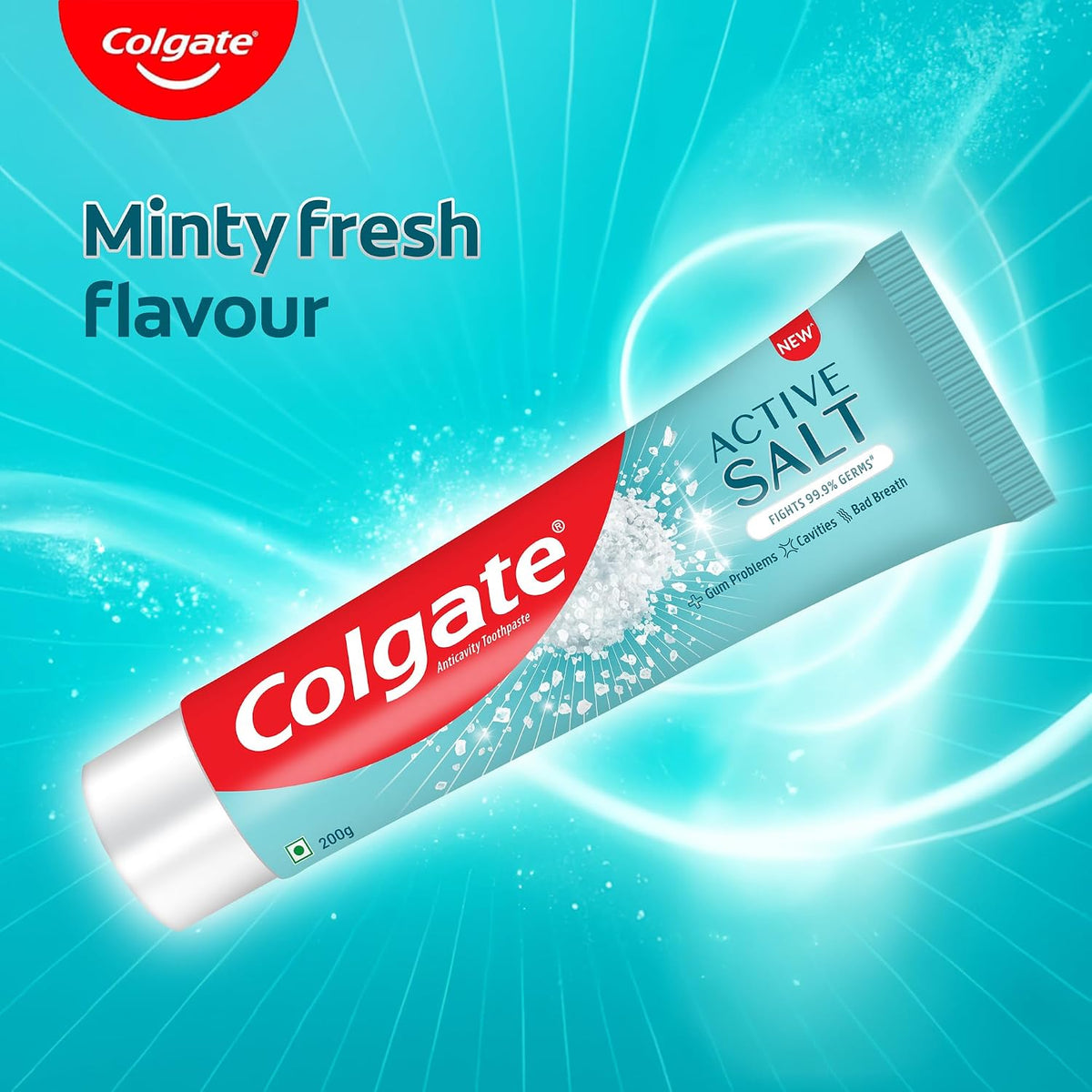 Colgate Active Salt Toothpaste, Germ Fighting Toothpaste for Healthy Gums and Teeth, Tooth Decay Prevention, Gum Protection, Eliminates Bad Breath, Plaque Remov