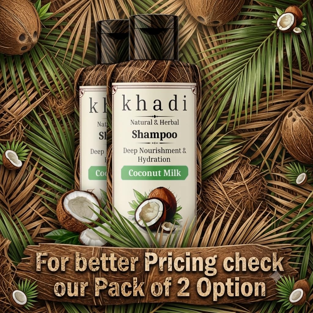 Coconut Milk Khadi Natural Shampoo | Deep Nourishment & Hydration for Dry & Damaged Hair | Sulfate & Paraben Free | 210 ML Coconut Milk (Pack of 1)