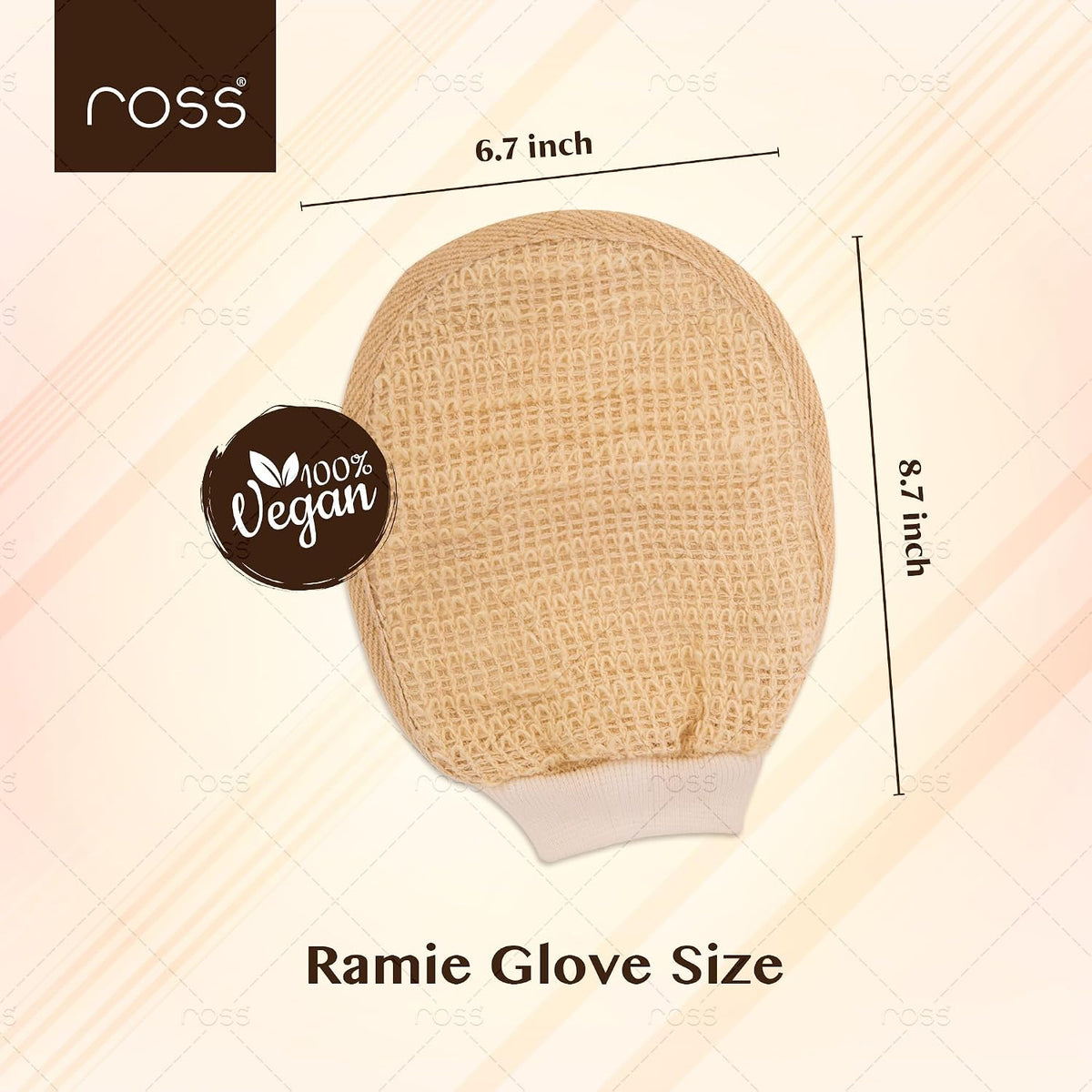 Ross Natural Ramie Bath Glove Scrubber Gentle Exfoliating Glove For Deep Cleansing, High-lather Foam, And Smooth, Refreshed Skin Perfect For Removing Dead Skin