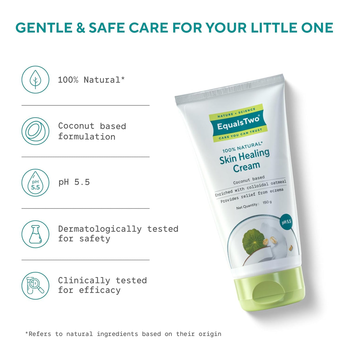 EQUALSTWO by Zydus Skin Healing Cream for Baby & Mom – 150gm | Eczema Relief, Rash & Dry Itchy Skin | pH 5.5 | Dermatologist-Tested | Gentle Moisturizer for Sen