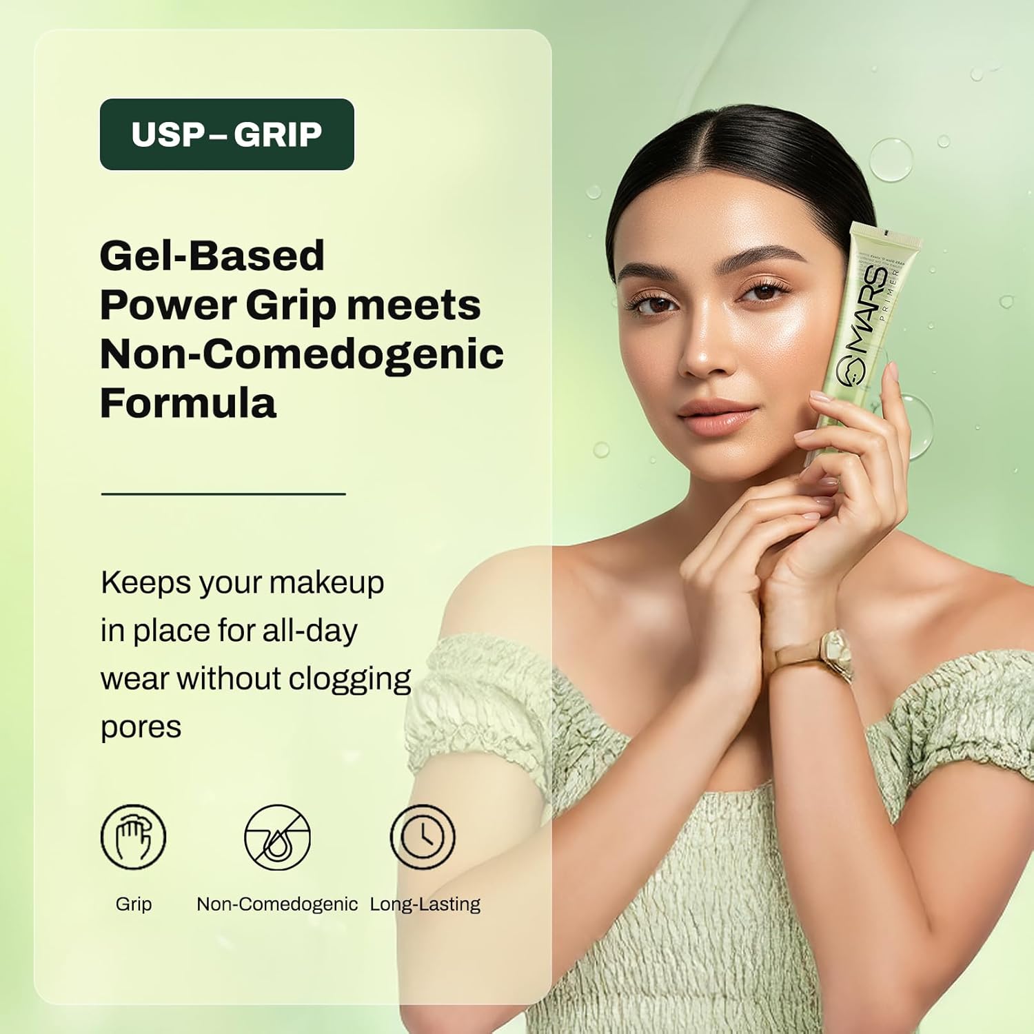 MARS Glow O' Clock Gel Primer for Face Makeup | Enriched with Green Tea Extracts | Dewy Primer | Long Lasting | Power Grip | Ideal for Dry Skin (30ml)