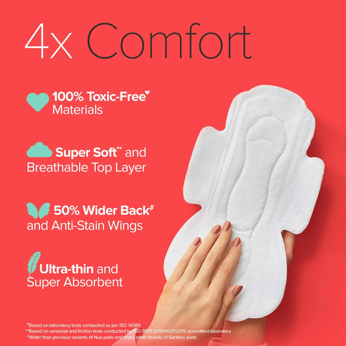 Nua Complete Comfort Sanitary Pads - Designed for Sensitive Skin | Pack of 50 pads for Heavy flow, with Disposal covers | Zero Irritation | Comfortable All-Day