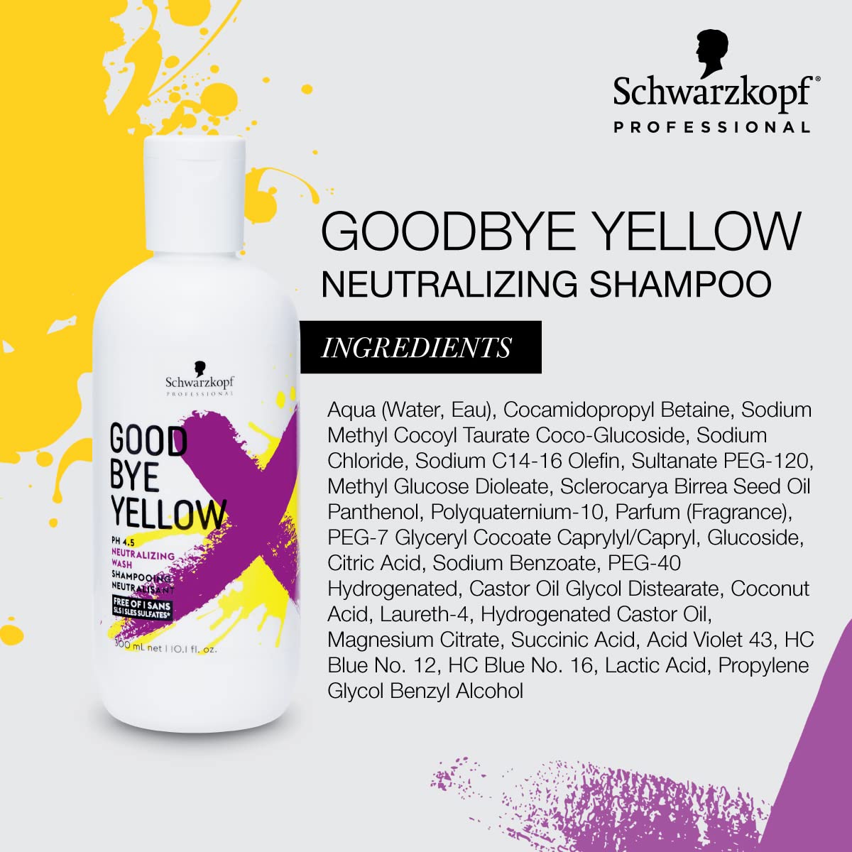 GOODBYE YELLOW Purple Shampoo Neutralizing Wash – 10.1 Fl Oz | Anti-Yellow Vegan Shampoo for Blonde & Gray Hair | pH Balanced | Professional Salon Formula