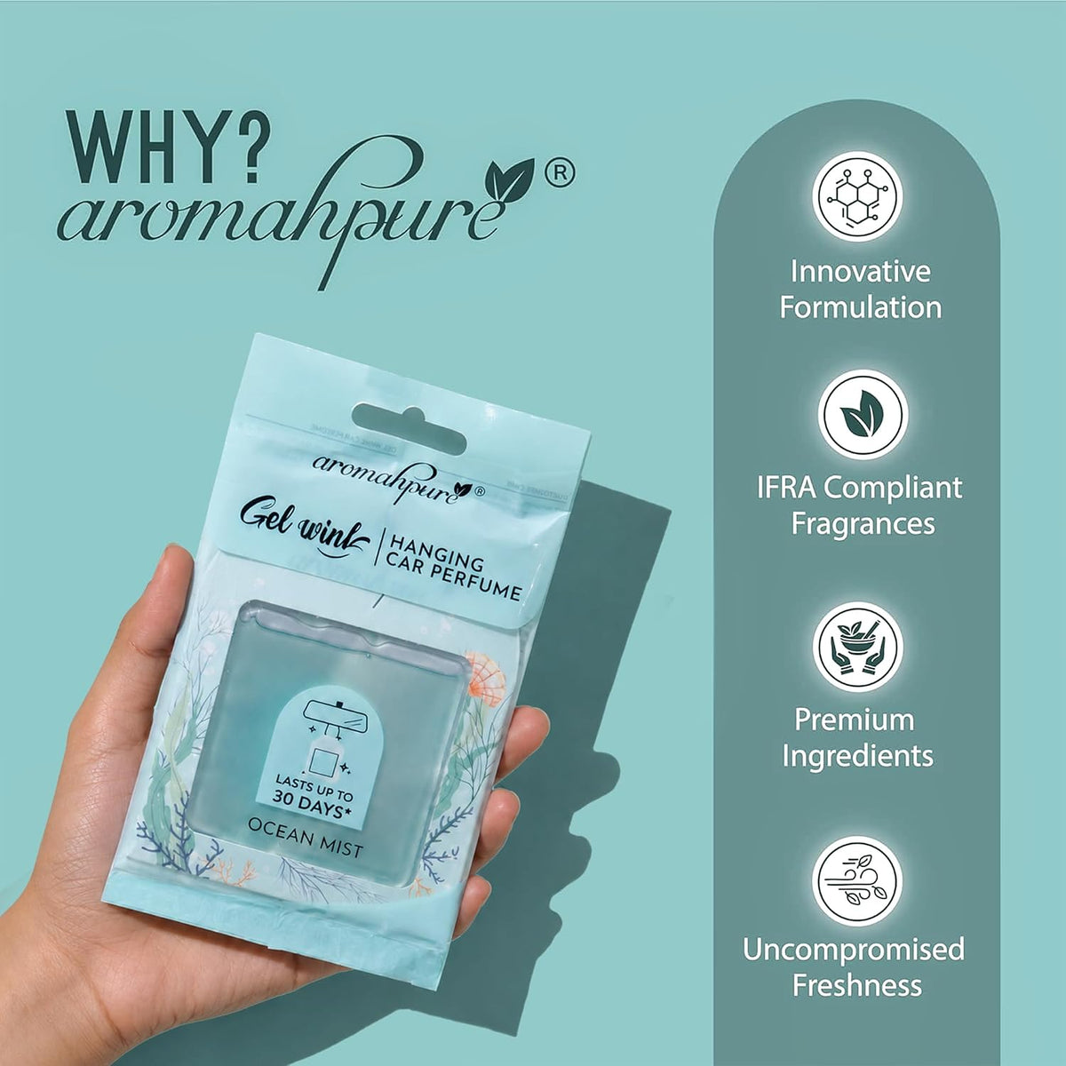 Aromahpure Gel Wink Hanging Car Perfume | Long-Lasting Gel Based Car Air Freshener | Car Accessories | Last Up to 30 Days (Lavender-Musk-Ocean)