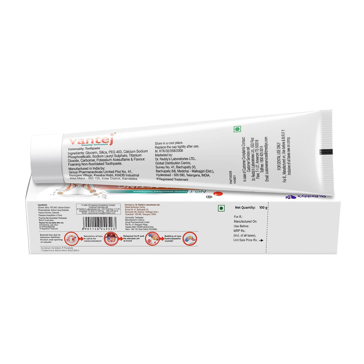 Dr. Reddy's Vantej Sensitivity Protection Toothpaste | Long-Lasting Protection for Sensitive Teeth| Nourishes & Protects Teeth | Helps Restore Enamel with Essen