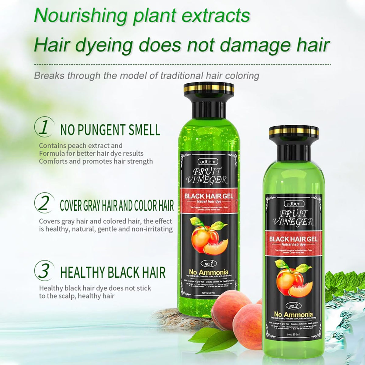 Adbeni Fruit Vineger Gel Hair Color, Black | Natural Hair Dye for Men & Women | No Ammonia | Long-Lasting, Gentle on Scalp | 500ml Black Black 500 ml (Pack of 1