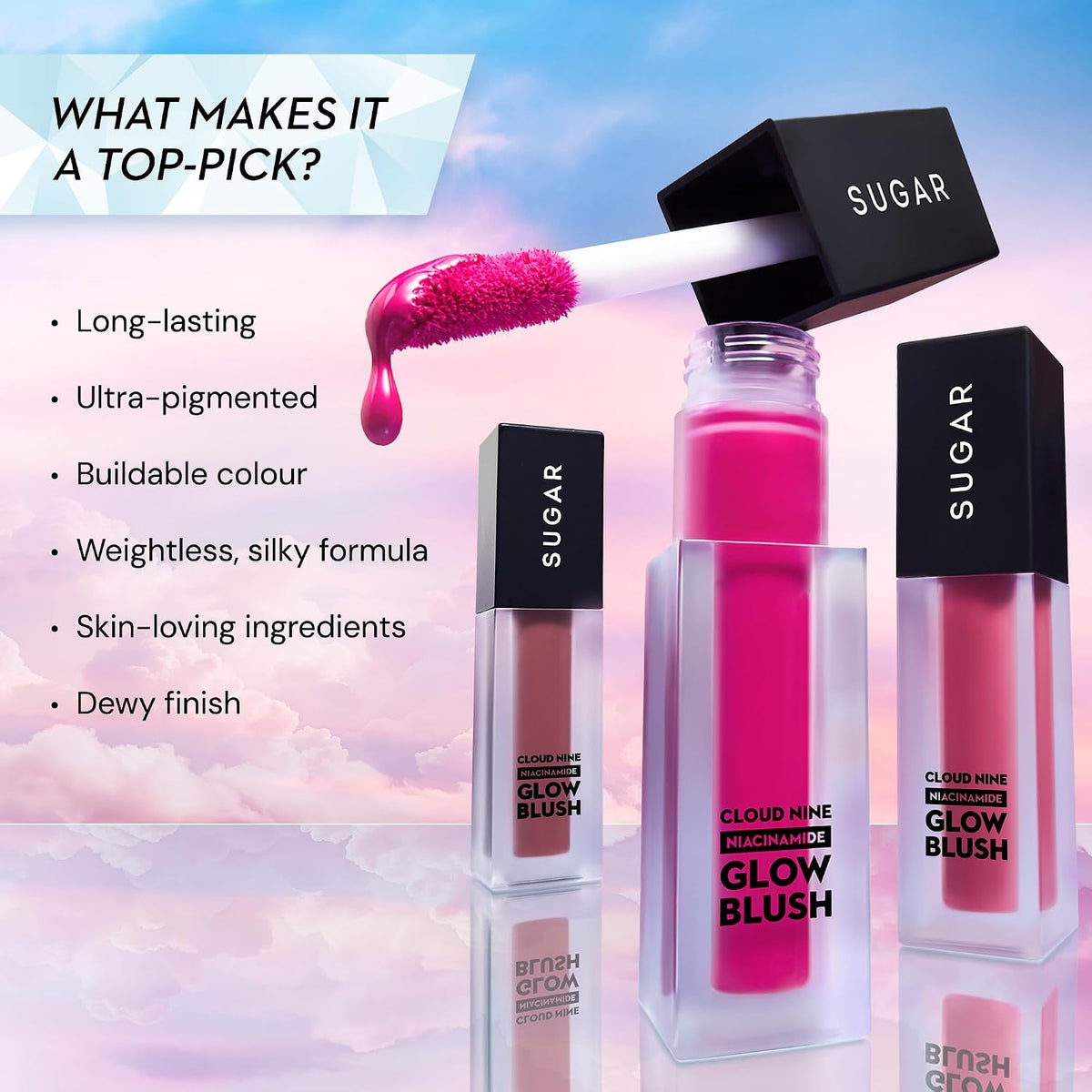 SUGAR Cosmetics Cloud Nine Niacinamide Glow Blush | Long lasting & Ultra-Pigmented | Dewy Finish | 7.6ml - 05 Bingo Plum 05 Bingo Plum 7.6 ml (Pack of 1)