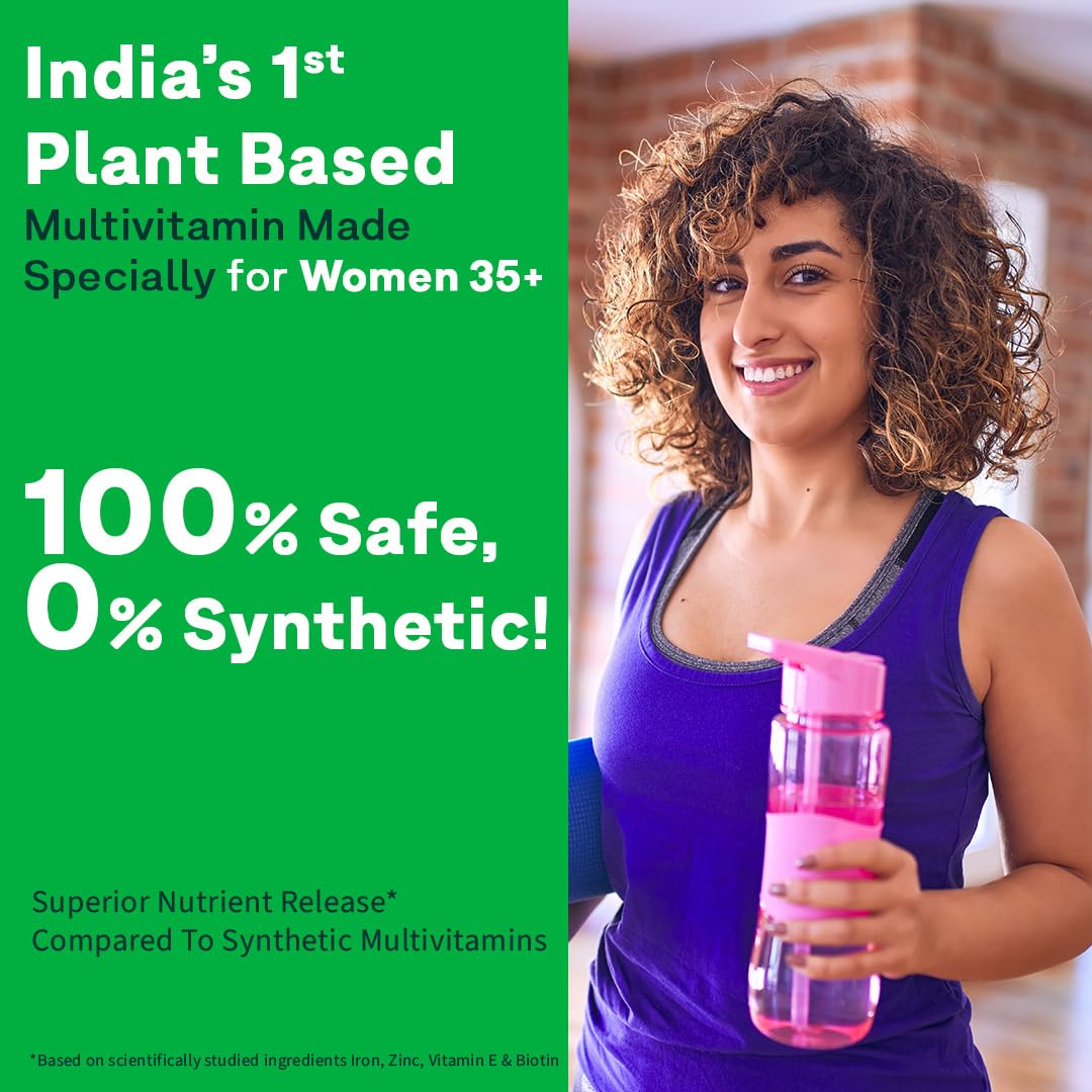 OZiva Plant Based Multivitamins for Women 35+| For Hormonal Health, Skin & Hair, Bone Health| With Chasteberry, Vitamin E & D3, 50 Vegetarian Tablets Pack of 1