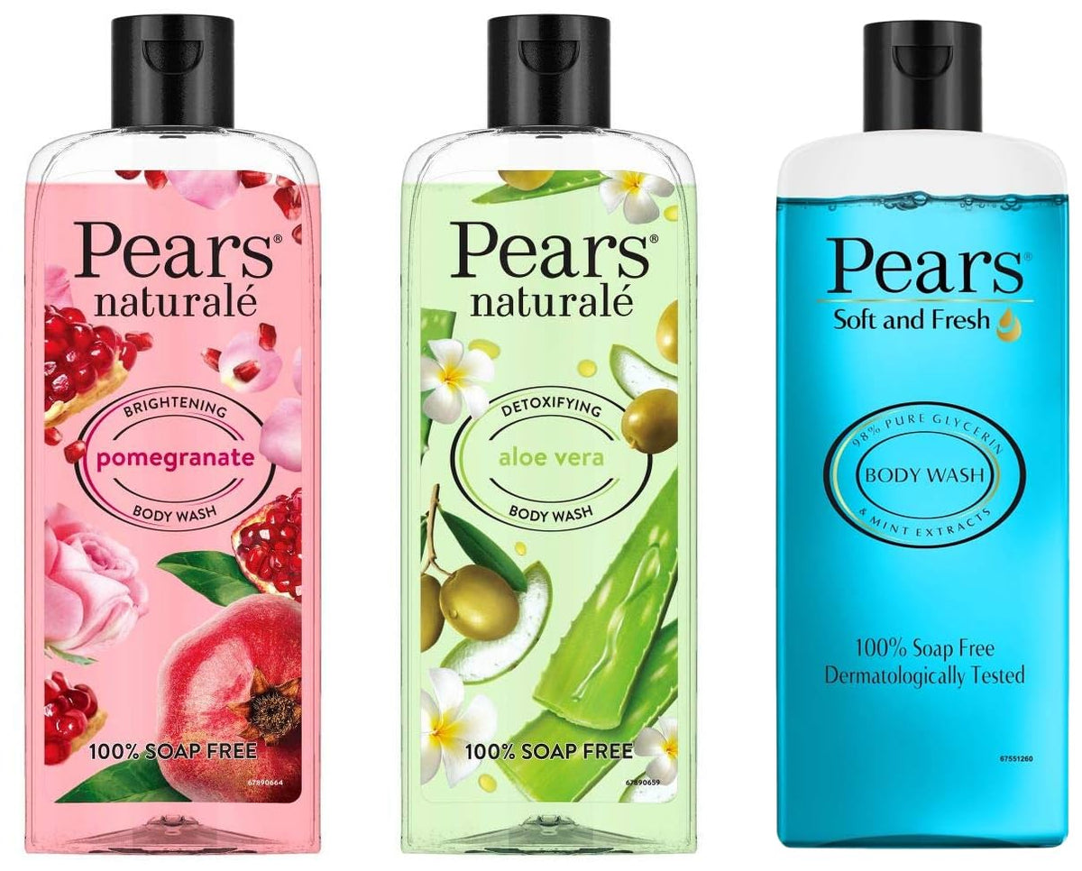 Pears Naturale Detoxifying Aloevera Bodywash, 250 ml-Pears Naturale Brightening Pomegranate Bodywash, 250 ml-Pears Soft and Fresh Shower Gel, 250ml