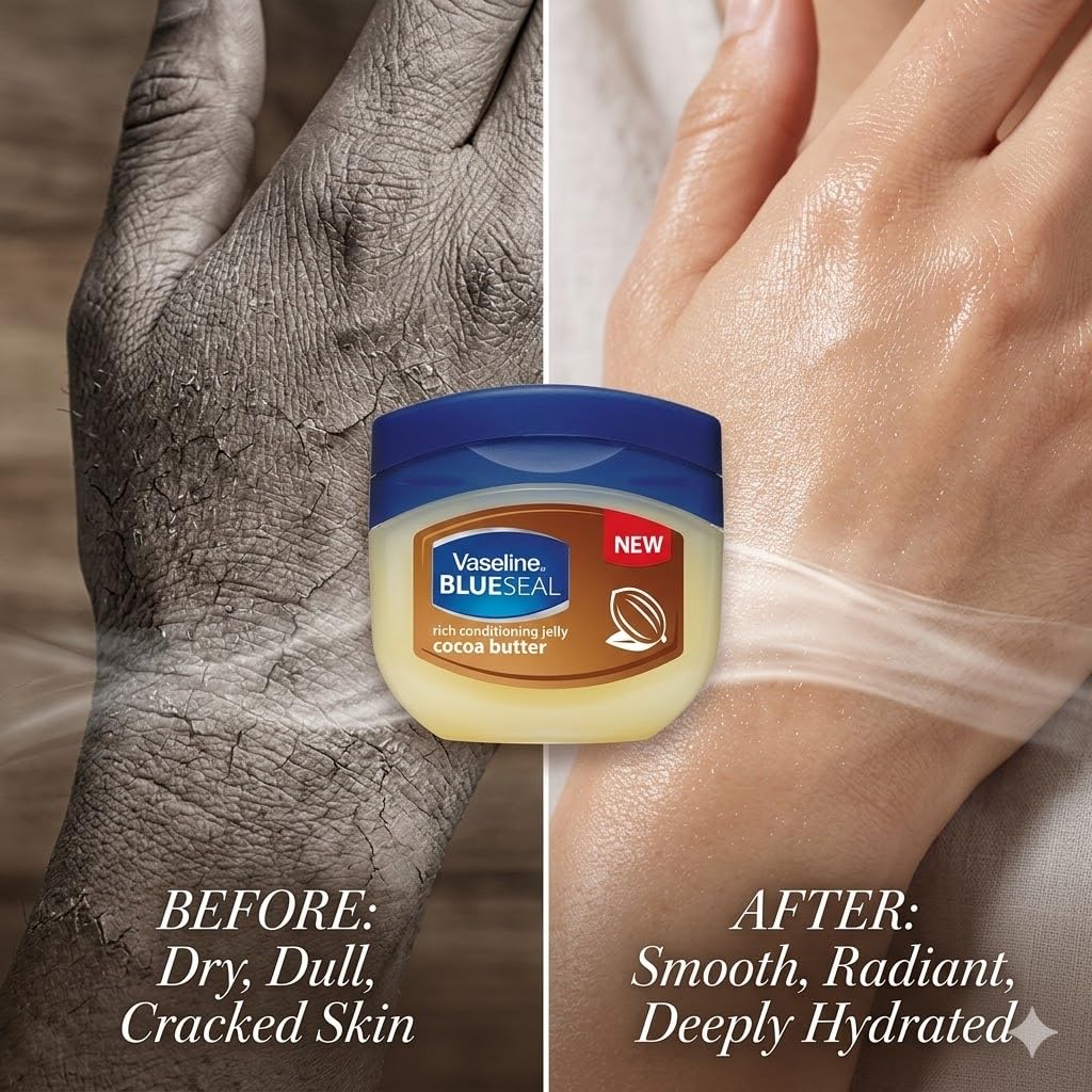 Vaseline Blue Seal Cocoa Butter Rich Conditioning Jelly 250ml | Deep Moisturizing Petroleum Jelly for Dry Skin | Cocoa Butter Infused Skin Protectant | For Body