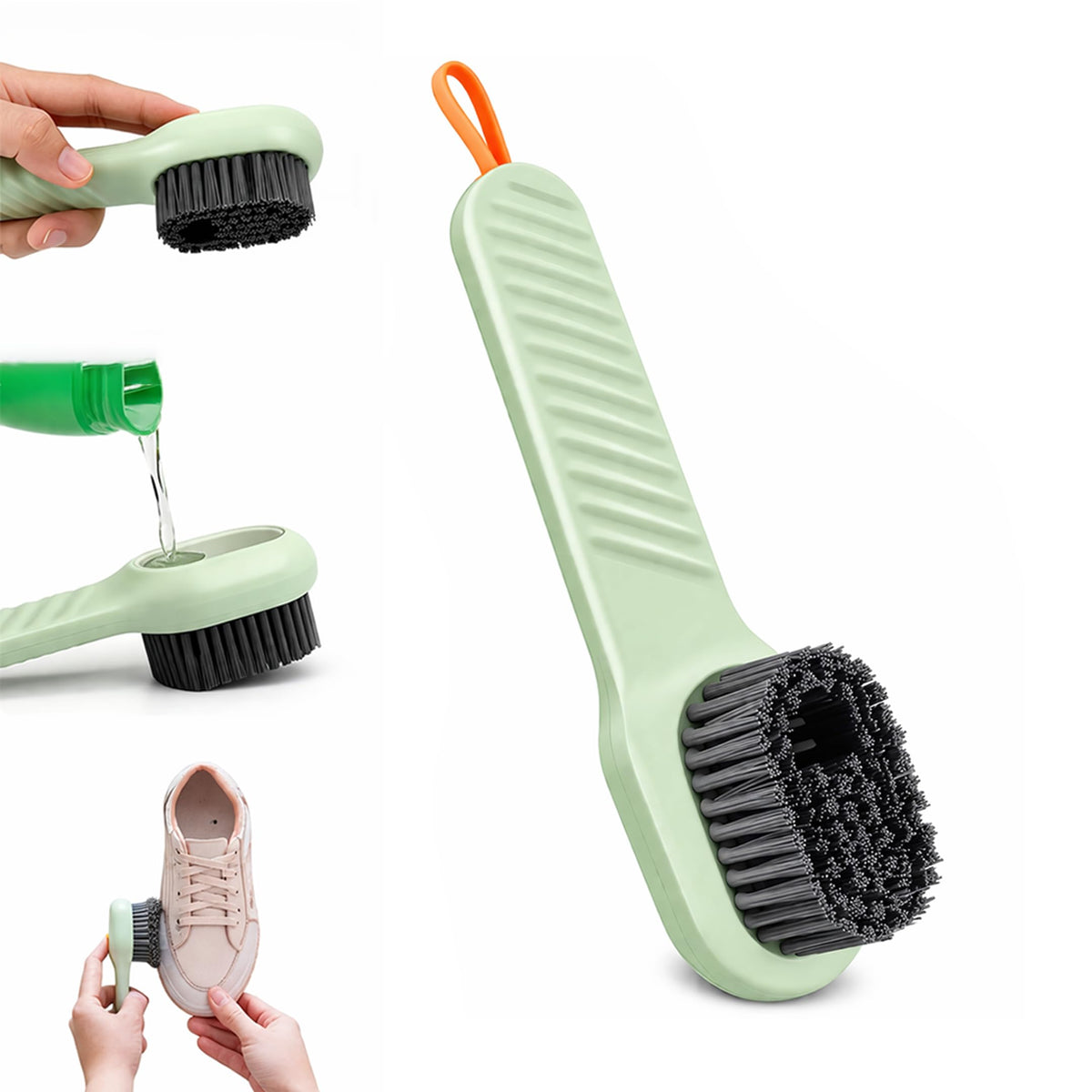 MIKANIX Shoe Cleaning Brush with Built-in Refillable Liquid Soap Dispenser | Non-Slip Handle | Durable Bristles for Effortless Cleaning of Footwear, Floors & Ba