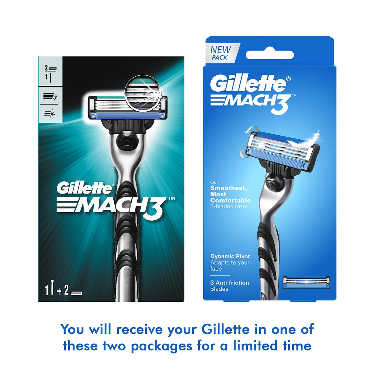 Gillette Mach 3 (Handle + 2 Cartridges) Shaving Razor For Men | Most Comfortable Shave | 3D Blade Technology That Adjusts To Your Face | Metal Handle For Superi