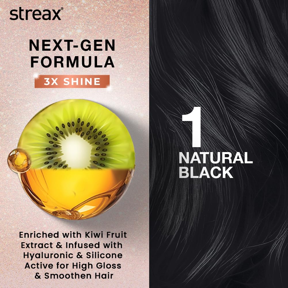 Streax Gel Hair Colour for Women & Men, Natural Black 1, 150 ml I Black I Ammonia Free, Hair Dye |Permanent Hair Colour| 100% Grey Coverage| Brown Hair Color|La