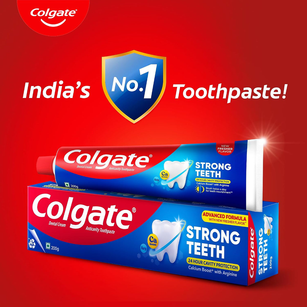 Colgate Strong Teeth, 500g (200g + 200g + 100g), Calcium-boost Tooth Paste for 2X Stronger Teeth, Protects Enamel, Whitens Teeth, Fresh Breath & Prevents Caviti