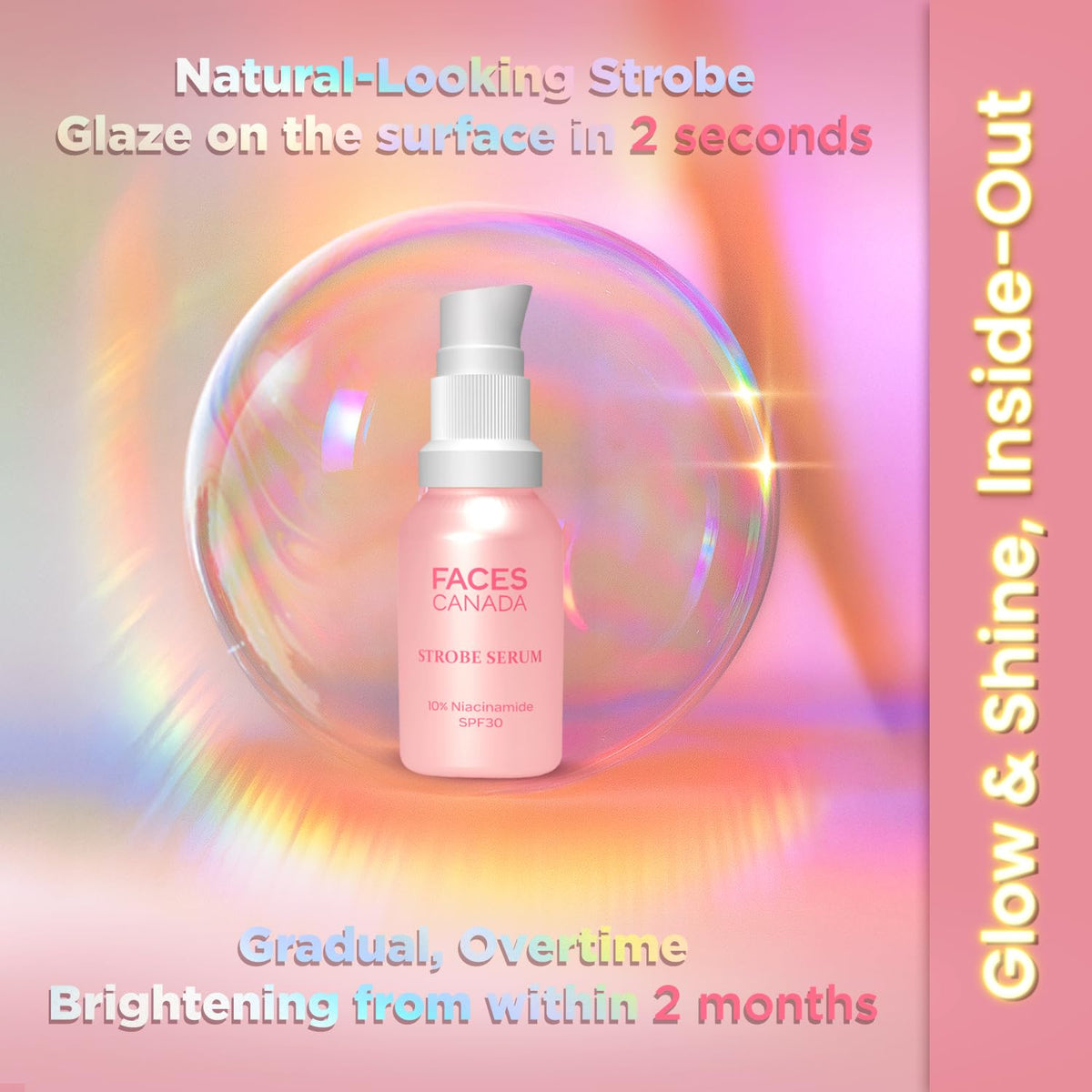FACES CANADA Strobe Serum Mini - 15ml | Brightening Serum + Strobe Cream + SPF 30 Sunscreen | 10% Niacinamide | Removes Dark Spots & Hyperpigmentation | GlowLif