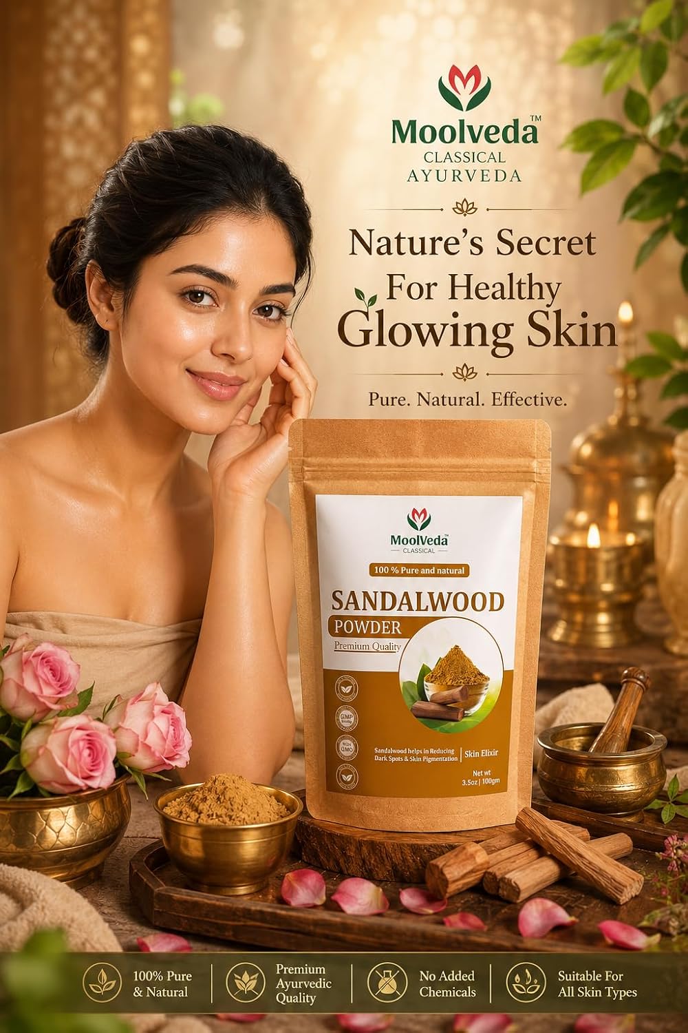 Pure Sandalwood Powder - 100% Natural Chandan for Glowing Skin, Anti-Aging Face Pack, Acne Treatment | Traditional Ayurvedic Beauty | 100gm Sandalwood 100 g (Pa