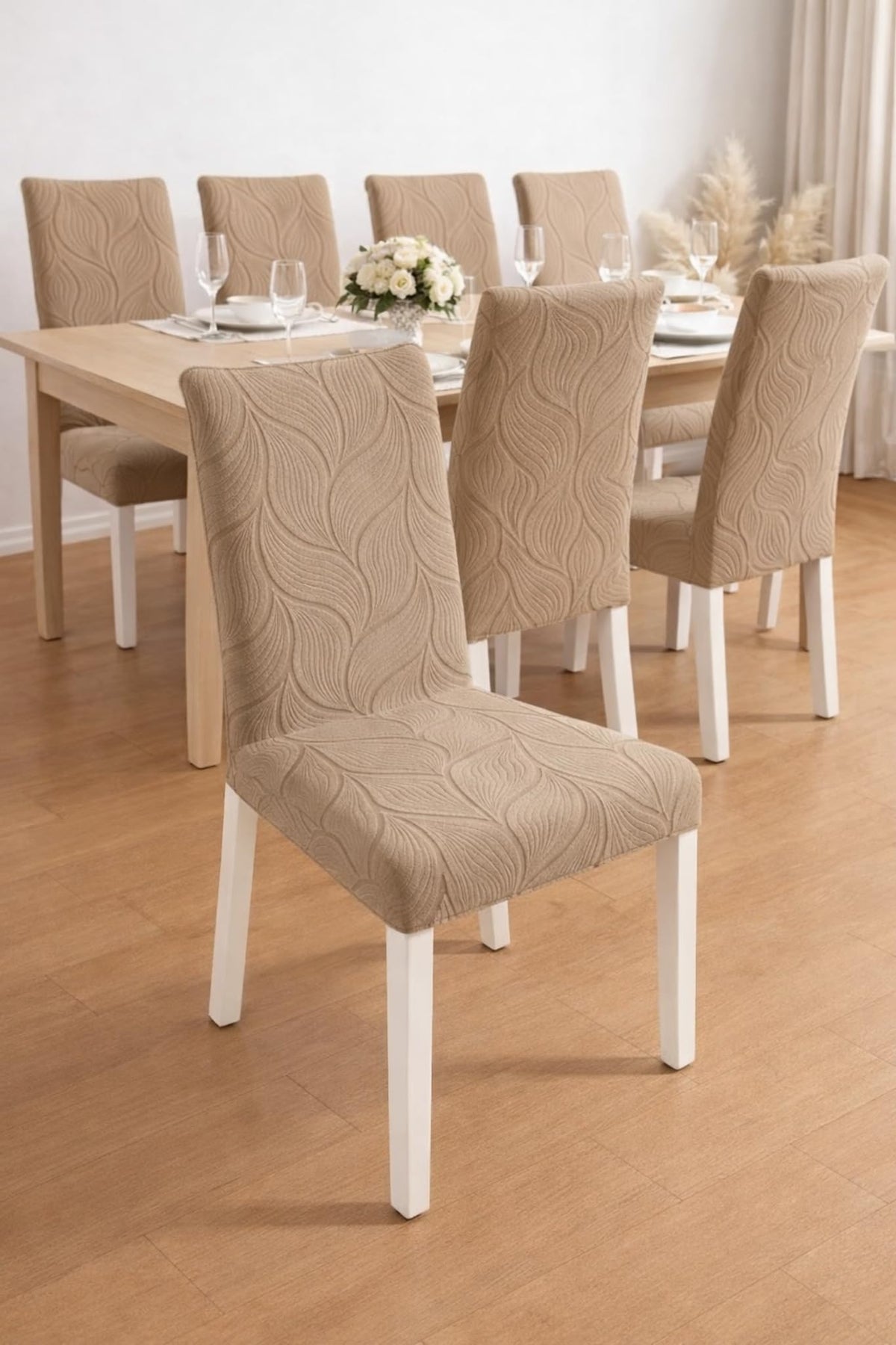 HOMETHREADS High-Elasticity Jacquard Fabric Chair Seat Cover – Long-Lasting, Washable Protective Cover Ideal for Dining Chairs, Kitchen Seating, Cafés (Brown, P