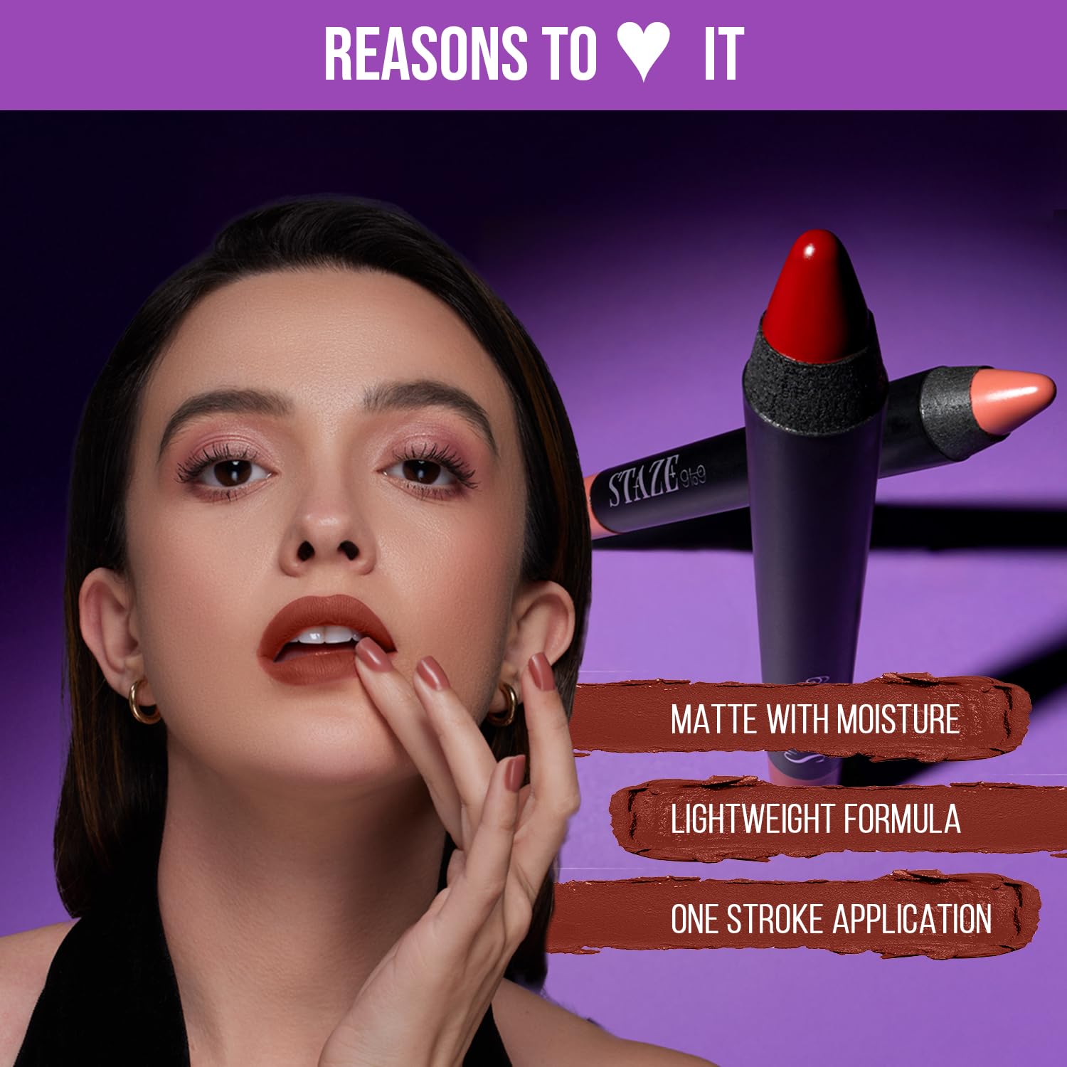 Staze Pout On Lip Crayon Lipstick High Pigment Matte Finish Long-Lasting & Waterproof With Vitamin E & Jojoba Oil Smudgeproof Sharpenable Lip Crayon 01 Nude Whisper 3.5g