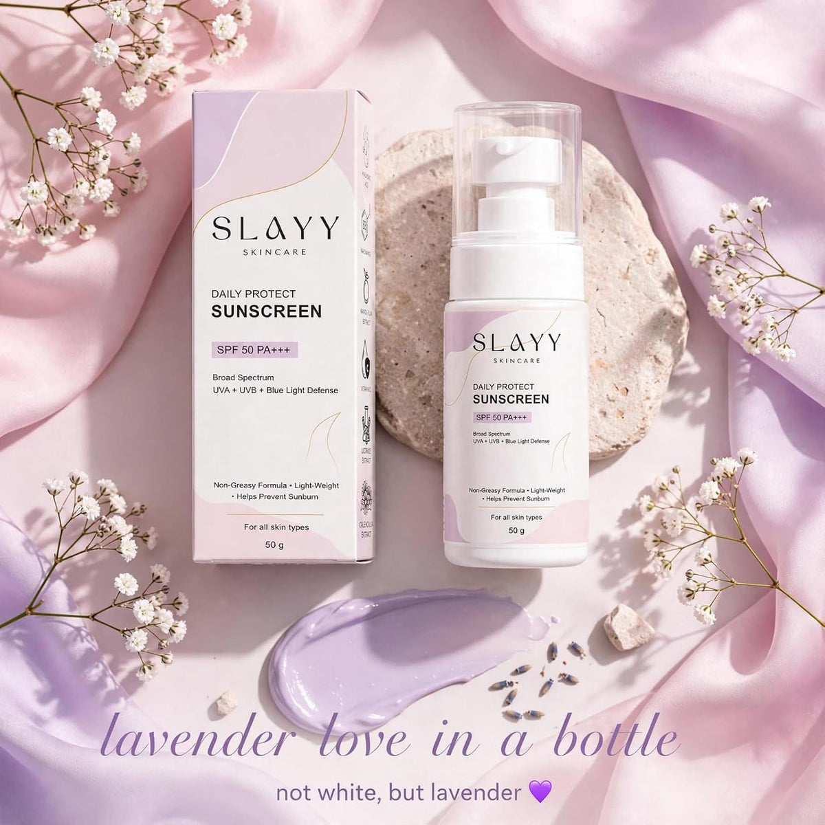 SLAYY Skincare SPF 50 PA+++ Sunscreen, Lightweight Non-Greasy Face Sunscreen with Hyaluronic Acid & Niacinamide, 50 g